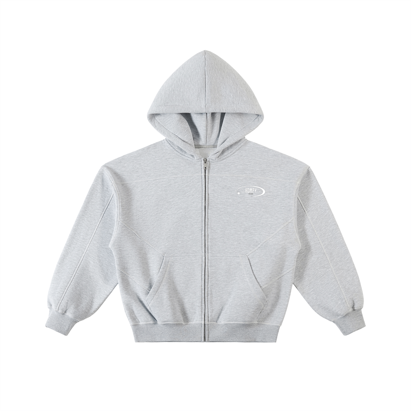 Komfy Contrast-Stitched Boxy Fleece Zip Hoodie