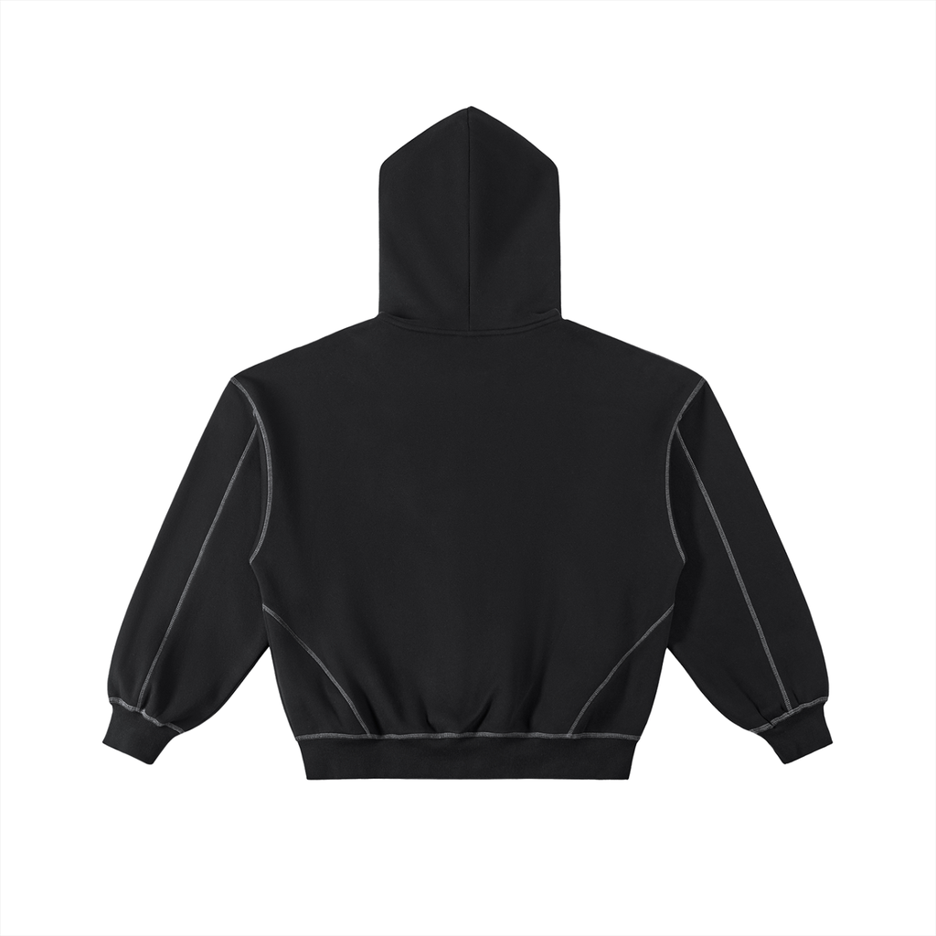 Komfy Contrast-Stitched Boxy Fleece Zip Hoodie