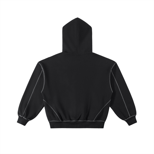 Komfy Contrast-Stitched Boxy Fleece Zip Hoodie